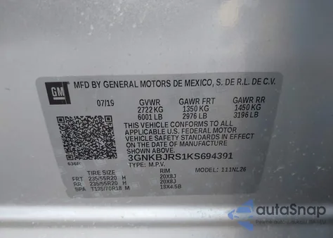 2019 Chevrolet Blazer Rs z USA, uszkodzony, nr VIN 3GNKBJRS1KS694391